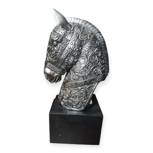 Elegant Silver Horse Head 13” Sculpture